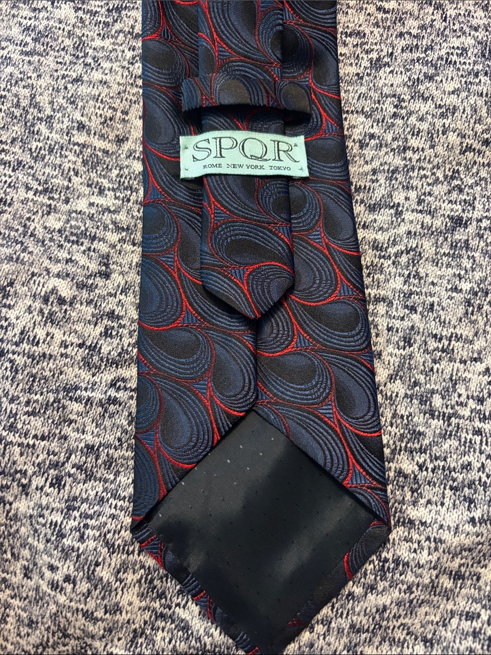 Men's Navy Tie with Red Accents